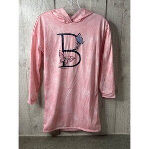 Girls Justice Pink Hooded Sleep Shirt With Butterfly Design Size 10 Initial B